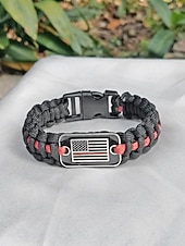 preiswerte Zubehör-USA 250. Jubiläum Männer Amerikanische Flagge Paracord Armband Langlebiges Polyester- und Legierungsmaterial Verstellbare Größe Perfekt für Unabhängigkeitstag alltägliche Freizeitkleidung