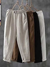 abordables Fondos-Mujer Lino de algodón sintético Pantalones Pantalones casuales Pantalones de verano Vacaciones Moda Ropa de calle Hasta el Tobillo Alta cintura Plano Bolsillo Cintura elástica Cómodo Rígido Diario