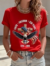  Amerikaanse onafhankelijkheidsdag Dames T-shirt Afdrukken Grafisch Amerikaanse vlag Vintage Stijlvol Klassiek Korte mouw Strakke ronde hals Normale tops Dagelijks Weekend blauw Zwart Wit Rood Zomer