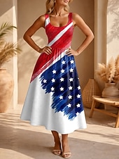  Amerikai függetlenség napja Női Midi ruha Nyári ruha A vonalú ruha Szabadság Alkalmi Boho Tengerpart Randi Normál Grafika Zászló Ujjatlan U-alakú Rubin Bíbor Lóhere Nyár Tavasz