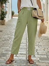  Per donna Pantaloni in cotone e lino Pantaloni Eleganti Pantaloni Estivi 100% cotone Tinta unita Classico Lunghezza alla caviglia Misura del girovita medio Tasca Baggy Design con Coulisse Elastica