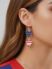 economico Accessori-Orecchini pendenti patriottici in lega per donne per il 250° anniversario degli Stati Uniti stili multipli della bandiera USA e cuori gioielli dichiarativi rossi bianchi e blu per feste e festival