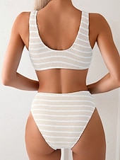 abordables Ensemble de bikinis-Femmes Maillots de Bain Bikini 2 pièces Slips Maillot de bain Mince Dos nu Vacances Tenues de plage Rayé Col en V Sans manches Maillots de bain