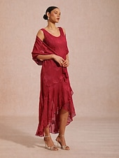 billiga Damsjalar och scarfar-Dam Skjorta Spetsknuten Elegant Rund hals Dagligen Kvällsfest Bröllopsgäst Korallröd Wedgewood Svart Rubinrött Vår, Höst, Vinter, Sommar