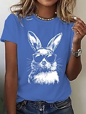 abordables T-shirt de Pâques-Pâques Femmes T-shirt Imprimé Graphique Animal Élégant Classique Occasionnel Manche Courte Col rond Hauts Réguliers Quotidien Bleu Noir Blanche Violet Été Printemps