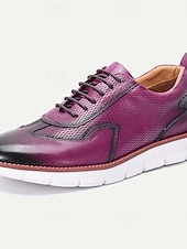 cheap Dress Sneakers-Men's Genuine Leather Fashionable Purple Dress Shoes, Unique Design for Weddings and Special Occasions