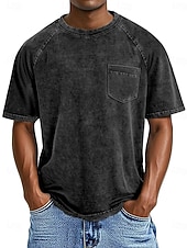 preiswerte Basic-T-Shirts-Herren Baumwoll-T-Shirt Gewaschenes Hemd T-Shirt Kurzarm Rundhalsausschnitt Sommer Frühling Ganzjahres Einfarbig Einfach Retro Vintage Betrübt Tasche Stückgefärbt Gewaschen Lässig Urlaub Straße