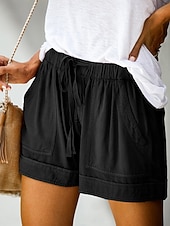 preiswerte Bermudashorts-Damen Shorts Sommershorts Baggy-Shorts Urlaub Mode Streetwear Kurz Hohe Taille Einfach Kordelzug Tasche Elastischer Bund Atmungsaktivität Bequem Unelastisch Täglich Urlaub Straße Hellgrau Schwarz