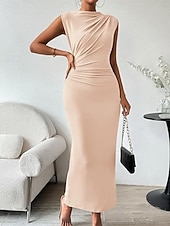 preiswerte Einfaches Kleid-Damen Maxikleid Abschlussballkleid Partykleid Freizeitkleid Cocktailkleid Elegant Mode Modern Outdoor Abendgesellschaft Party Normale Passform Einfach Ärmellos Hoher Ausschnitt Schwarz Burgunderrot