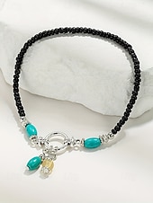 baratos Pulseira Feminina-Pulseira de tornozelo feminina estilo boêmio com miçangas coloridas de resina e pingente charmoso. Leve e prática, ideal para usar no dia a dia, em férias, resorts e no verão.