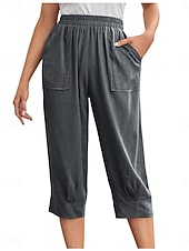 tanie spodnie proste-Damskie Typu Chino Urlop Moda Moda miejska Długość do łydki Wysoka talia Równina Kieszeń Elastyczny pas Wygodne Komfort Miękka Elastyczny Na zewnątrz Ulica Jasnoszary Wino Granatowy Morelowy Lato