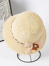 levne Dámské klobouky-Dámský skládací bohémský slaměný klobouk proti slunci – lehká prodyšná polyesterová plážová čepice s květinovou mašlí, více barev pro letní dovolenou, běžné nošení i cestování