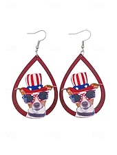 tanie Akcesoria-Amerykański 250. Jubileusz Kwiatowe Drewniane Kolczyki w Kształcie Łzy z Flagą USA lekkie Patriotyczne Biżuteria z Długimi Kolczykami dostępne w wielu stylach Casual Boho Styl na co dzień