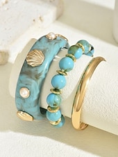 abordables Accesorios de vacaciones-Conjunto de pulsera de aleación acrílica para mujer, brazalete de moda multicolor y joyería apilable con cuentas, accesorios de muñeca estilo bohemio informal para vacaciones, viajes a la playa, uso diario y ocasiones de ocio.