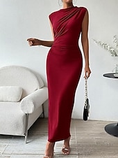 preiswerte Einfaches Kleid-Damen Maxikleid Abschlussballkleid Partykleid Freizeitkleid Cocktailkleid Elegant Mode Modern Outdoor Abendgesellschaft Party Normale Passform Einfach Ärmellos Hoher Ausschnitt Schwarz Burgunderrot