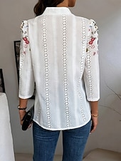 cheap Floral Blouses-Women's Blouse Embroidered Print Floral Stylish Casual Long Sleeve V Neck Mandarin Collar Regular Tops Daily Blue Red Green Summer Spring Fall