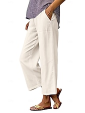 economico gamba larga e vita alta-Per donna Gamba larga Pantaloni Pantaloni casual Vacanza Moda Streetwear Lunghezza intera Vita Alta Semplice Tasca Elastico in vita Confortevole Traspirante Inelastico Quotidiano Vacanza Streetwear