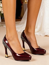 baratos Convidado do casamento-Sapatos de plataforma femininos – salto alto com bico redondo e detalhes brilhantes, ideais para convidadas de casamento, escritório e festas.