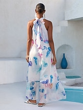 abordables Vestidos florales-Vestido largo de gasa con estampado de medusas etéreas