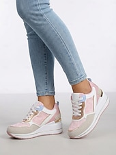ieftine Adidași de Damă-Teniși roz cu platformă pentru femei - pantofi sport casual cu talpă amortizată, pantofi sport la modă cu șireturi pentru femei, pentru purtare zilnică, plimbări, călătorii, cumpărături și activități casual în aer liber