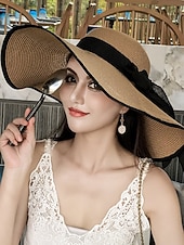 billige Halmhatt-Dame Hatt Solhatt Solbeskyttelse Strand Gate Helg Skjøte Strikket Ren farge