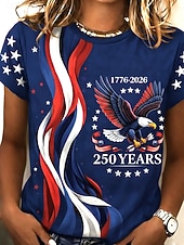  día de la independencia americana Mujer Camiseta Estampado Graphic Animal Día de la Independencia Vintage Elegante Clásico Manga Corta Cuello Barco Escote Redondo Tops regulares Diario Azul Piscina