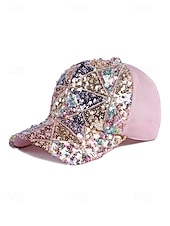 baratos Acessórios de férias-Boné feminino multicolorido estilo boho com lantejoulas, poliéster respirável, perfeito para férias e uso casual no dia a dia.