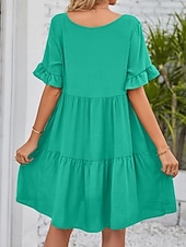 voordelige mini zwarte jurk-Dames Mini-jurk Casual jurk Katoenen jurk Zomerjurk Elegant Modieus Modern Buiten Vakantie Uitgaan Ruim Passend Effen Korte mouw V-hals Zwart Wit Leger Groen Bordeaux Zomer Lente