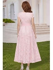 abordables Longitud a la altura del tobillo-Corte A Vestidos Hasta el Tobillo Vestido Cóctel Vestido Invitada Boda Vestido de Madrina Manga Corta Escote en Pico Escote Barco Elegante Casual Formal con Bordados Apliques