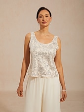 رخيصةأون بلوزات رسمية-نسائي Jacket توينست ترتر ورد زخرفات أنيق 3/4 الكم اليوسفي طوق حفلة ليلية ملابس الحفلات والسهرات الملابس الرسمية البيج الصيف الربيع الخريف