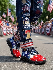 billiga Skor för män-USA:s 250-årsjubileum Herr America atletiska sneakers - USA-flagga tryck lätta löparskor Dämpad sula patriotiska träningsskor för 4 juli firande parader