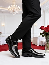 Χαμηλού Κόστους Μπαλαρίνες-Ανδρικά μοκασίνια από συνθετικό δέρμα σε μαύρο χρώμα, κομψά γαμήλια παπούτσια με slip-on για γαμπρούς και επίσημες εκδηλώσεις