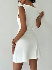 economico Vestito Semplice-Per donna Mini Abito Tubino Elegante Festa cocktail All'aperto Feste Ospite di nozze Arricciato Vestibilità regolare Tinta unica Senza Maniche Senza Spalle Bianco