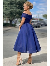 economico Abiti da cocktail-Linea ad A Lunghezza Tè Abiti da Cocktail Abiti da festa Vintage Anni 1950 Senza Maniche Senza Spalle Ospite di nozze Tulle con Pieghe