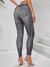 cheap Graphic Leggings-Women's Jeans Leggings Jeggings Vacation Streetwear Casual Full Length Medium Waist Plain Pocket Elastic Waistband Comfy Comfort High Elasticity Daily Home Outdoor Blue Sapphire Blue Ocean Blue Grey