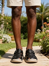 baratos Homens-Sandálias masculinas de couro sintético para uso externo, com design respirável, ideais para férias de verão e passeios casuais.