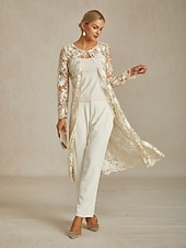 economico Top in Pizzo-Per donna Giacca Traspirante Pizzo Ricamo Elegante Floreale Quotidiano Anniversario Ospite di nozze Bottone frontale Lungo Girocollo Vestibilità regolare Manica Lunga Capispalla Champagne Estate