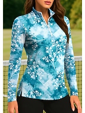 baratos Camisa Feminina-Mulheres Tintura Tie Dye Plantas Tropical Botânico floral Tops Camisa polo de caminhada Camisa de tênis Camiseta de tênis Manga Longa Imprimir Quarter Zip Pullover UPF50+ Proteção UV Elástico