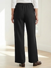 cheap Premium Linen Collection-70% Linen Women's Linen Pants Culottes Wide Leg Wide Leg Chinos Vacation Streetwear Basic Full Length Medium Waist Plain Drawstring Pocket Comfort Inelastic Daily Outdoor claret Deep Green