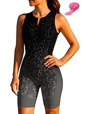 お買い得  ウィメンズトライアスロンウェア-女性用 サイクリングジャージー トライスーツ ダウンヒルジャージー ノースリーブ 夏 春 秋 ブルー ダークグレー ローズレッド+ブラック 幾何学模様 勾配 カーブ バイク サンスクリーン UV耐性 3Dパッド サイクリング 速乾性 スポーツ 衣類