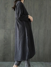 cheap Plain Dress-Women's Midi Dress Shift Dress Casual Daily Loose Fit Plain 3/4 Length Sleeve Crew Neck Black Green Gray Summer Fall Autumn