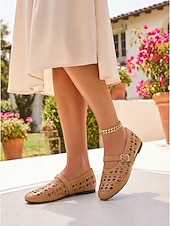 economico Ballerine da donna-ballerine Mary Jane bianche tagliate al laser da donna - scarpe da ballo traspiranti con cinturino e fibbia per resort all'aperto, vacanze tropicali &amp;viaggio estivo