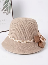 levne Dámské klobouky-Dámský skládací bohémský slaměný klobouk proti slunci – lehká prodyšná polyesterová plážová čepice s květinovou mašlí, více barev pro letní dovolenou, běžné nošení i cestování