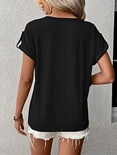 economico T-shirt semplice-Per donna Maglietta Bottoni Semplice Moda Elegante Classico Manica Corta Scollo a V Top lunghi Quotidiano Uscire Weekend Blu Nero Viola Verde Caffè Estate Primavera