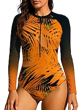 baratos Rash Guards de Uma Peça-Mulheres Segunda-pele para Mergulho Roupa de banho Roupas de Banho Esportivas Floral Tropical Zip Up UPF50+ Secagem Rápida Leve Manga Longa Camisa de Natação Surfe Praia Esportes Aquáticos Verão