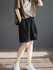 billige Benklær til kvinner-Dame Imitert bomullslin kinesisk Shorts Sommershorts Ferie Mote Gatemote Full lengde Høy Midje عادي Lomme Elastisk midje comfy Komfort Myk Elastisk utendørs Gate Aprikos Svart Grønn Kakifarget Sommer