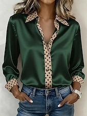 economico Bluse a righe e geometriche-Per donna Camicia Camicia in raso Stampato A Pois Elegante Bohemien Vintage Manica Lunga Colletto a Camicia Top Regolari Quotidiano Ferie Uscire Rosa Viola Verde Grigio Estate Primavera Autunno