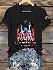  女性の250周年記念愛国者Tシャツプリントグラフィック旗ヴィンテージスタイリッシュクラシックショートスリーブVネックレギュラートップスデイリーブルーブラックホワイトレッドサマー春
