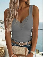 olcso Csipkés felsők-Női camisole top kimenő felsők camis koncertfelsők fekete fehér kék sima foltvarrás csipke díszítéssel ujjatlan buli napi alap szexi szív alakú normál S