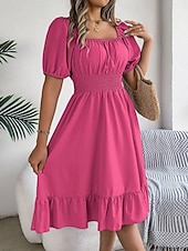 economico Vestito bianco-Per donna Mini Abito Abito a trapezio Abito Estivo Casual Quotidiano Vestibilità regolare Semplice Manica Corta Collo quadrato Blu Nero Rosa Marrone chiaro Estate